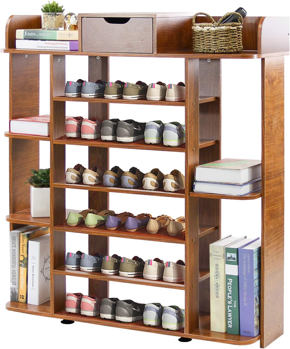 entrada TMEE Zapatero moderno de madera de 2 niveles con 1 cajón y