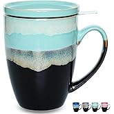 Bosmarlin Ceramic Tea Cup with Infuser and Lid, 13.5 Oz, 4 Colors to Choose, Dishwasher and Microwave Safe, Reactive Glaze, Steeping Tea Mug with Strainer