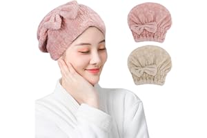 Toplive Hair Drying Towels with Embroidered Buttons, 2 Pack Hair Towel Wrap for Women, Hair Treatment for Dry Damaged Hair