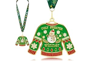 YUJUE Ugly Sweater Award Medals, Christmas Style Neck Ribbon, Ugly Sweater Awards 2025, Best Ugly Christmas Sweater Trophy Award for Funniest or Most Outrageous Sweaters