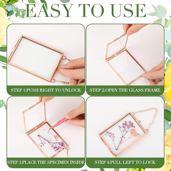 KIGLEY DOUBLE GLASS FRAME FOR PRESSED FLOWERS FLOATING HANGING PHOTO FRAME 3.5 X 2.5 IN BRASS CLEAR PRESSED FLOWER DECOR WITH CHAIN FOR DISPLAY GALLERY ARTWORK, HORIZONTAL VERTICAL (ROSE GOLD,20 PCS)
