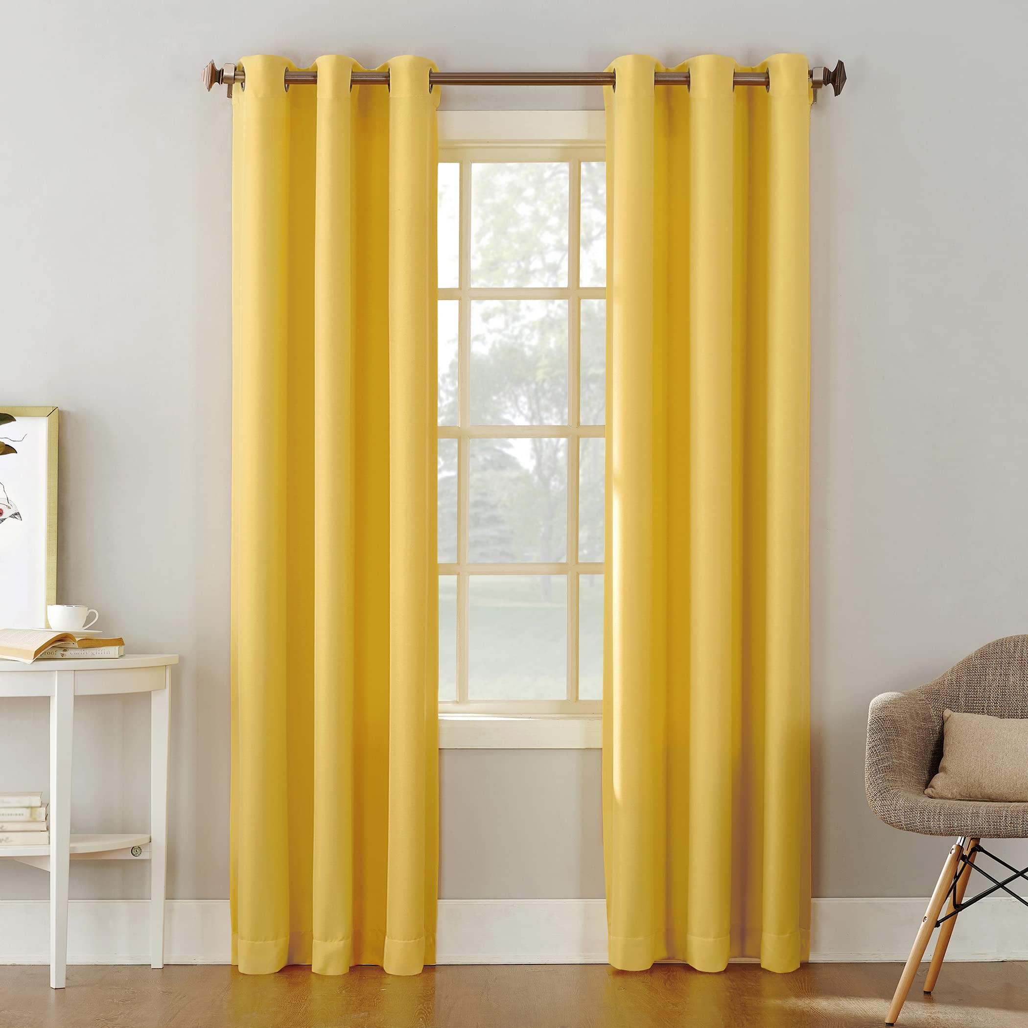 No. 918 Montego 2-Pack Casual Textured Semi-Sheer Grommet Curtain Panel Pair, 48" x 95", Yellow