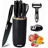 Knife Set, 10 Piece Kitchen Knife Set with Block and Sharpener, Anti-Rust Stainless Steel Knives Set for Kitchen, Chef Universal Knife Block Set, Dishwasher Safe, Ergonomical Design, Black