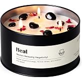 AOOVOO Obsidian Crystal Candle - 12oz Heal Candle for Releasing Negativity | 3 Wick, Cedar Scent, Black Candle with Crystal &amp; Rose, Non Toxic Soy Wax, Spiritual Gift for Cleansing, Self Care, Protection