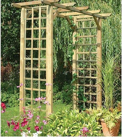 Classique En Bois Carre Arche Treillis Pour Plante Grimpante Jardin Support Amazon Fr Jardin