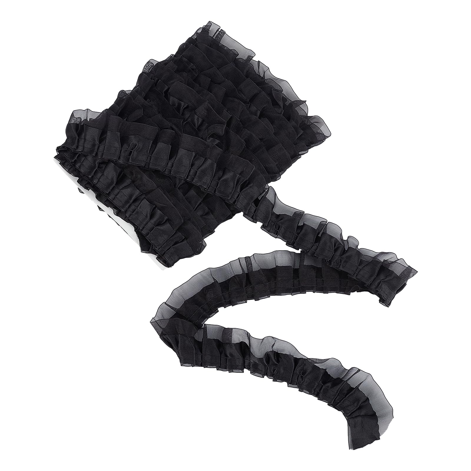 NICENEEDED 10 Yards Double Ruffle Ribbon, Polyester Lace Ruffled Satin Ribbon, Black Organza Ruffle Trimmings for DIY Crafts Home Decor and Sewing Prom Dress
