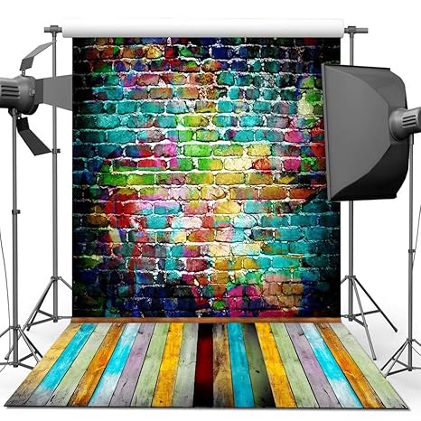 Fotografie Hintergrund, 1.5 x 2.2 M Bunte Mauer Holzboden Hintergrund Für Fotografie Studio Videoaufnahme