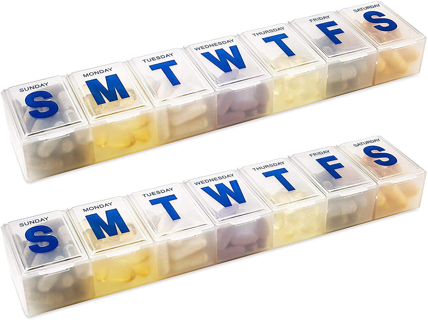 MEDca 7-Day Pill Planner - Extra Large Pill Organizer with 7 Compartments - BPA Free - Travel Pill Box Case (Pack of 2)