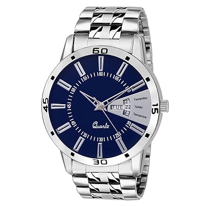 Acnos Steel Strap Branded Quality Blue Dial Day and Date Working Free Size Analog Watch for Men Pack of - 1 (Fx439)