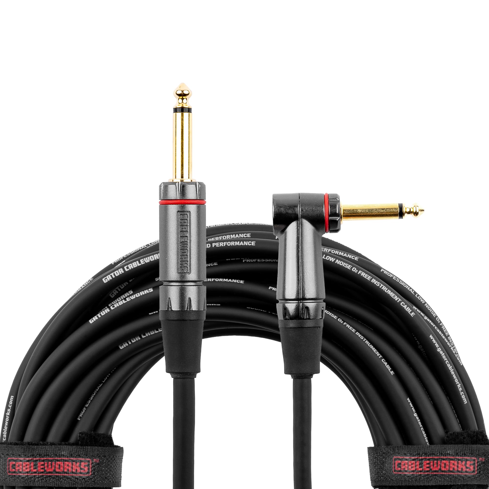 Gator Cableworks GCWH-INS-20RA Headliner 20 ft Straight to Right-Angle Instrument Cable, 1/4" TS, Low Capacitance for Guitar & Studio Use
