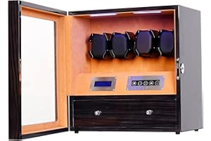 TRIPLE TREE Automatic Watch Winder 4, Watch Winder Box with Storage Drawer, Blue Illumination and Super Quiet Japanese Motors, Watch Winder for Lady and Man Watches with Flexible Pillow, Blackwood