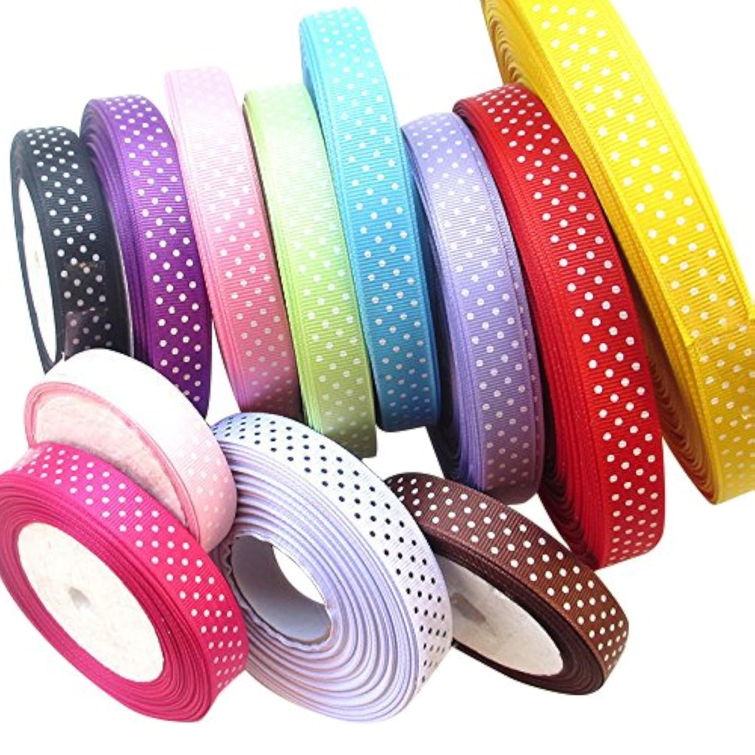 Chenkou Craft 24 Yards 5/8" Dot Grosgrain Ribbon Total 12 Colors Mix Lots Bulk