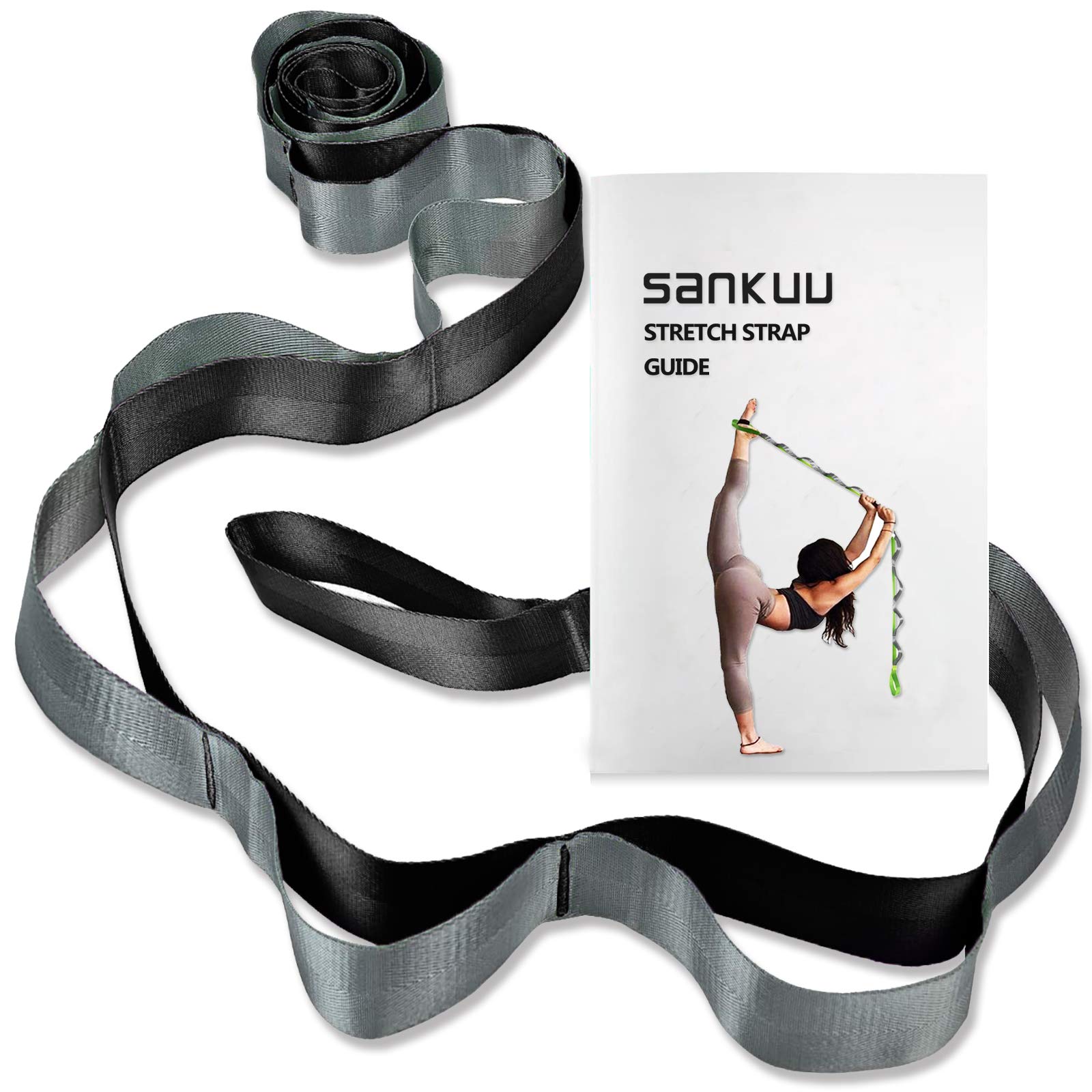 SANKUU Yoga Strap,Yoga Stretching Band with 12 Loops Non Elastic Stretch Band for Physical Therapy, Pilates, Dance and Gymnastics with Carry Bag, Black