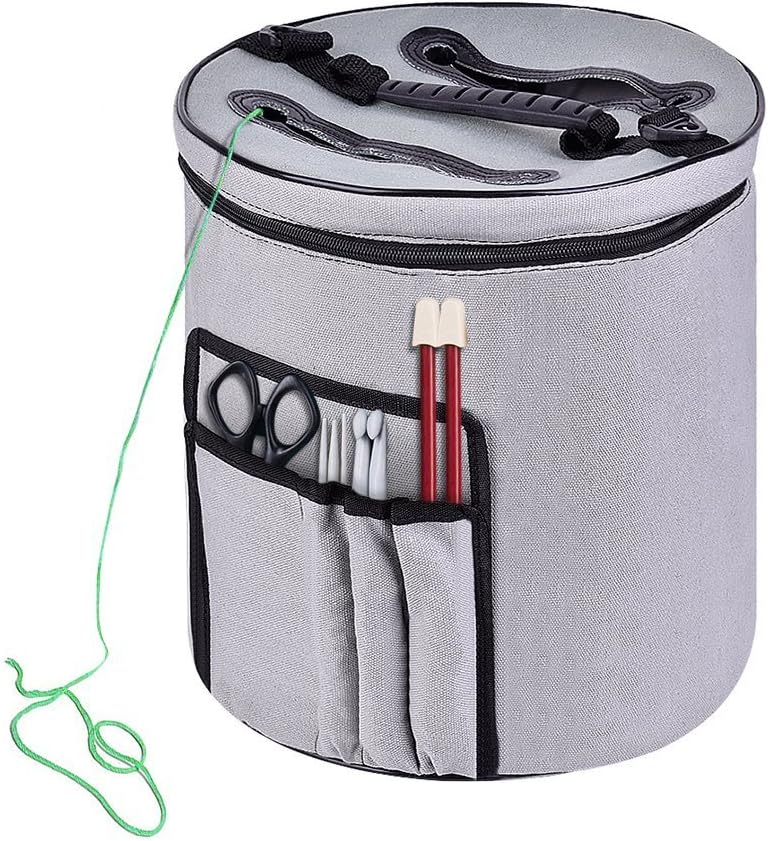 Knitting Bag, XGZ Storage Bag Organizer Canvas Large Crochet Yarn Holder Knitting Bag for Storage Knitting Accessories and Crochet Hooks (Gray)