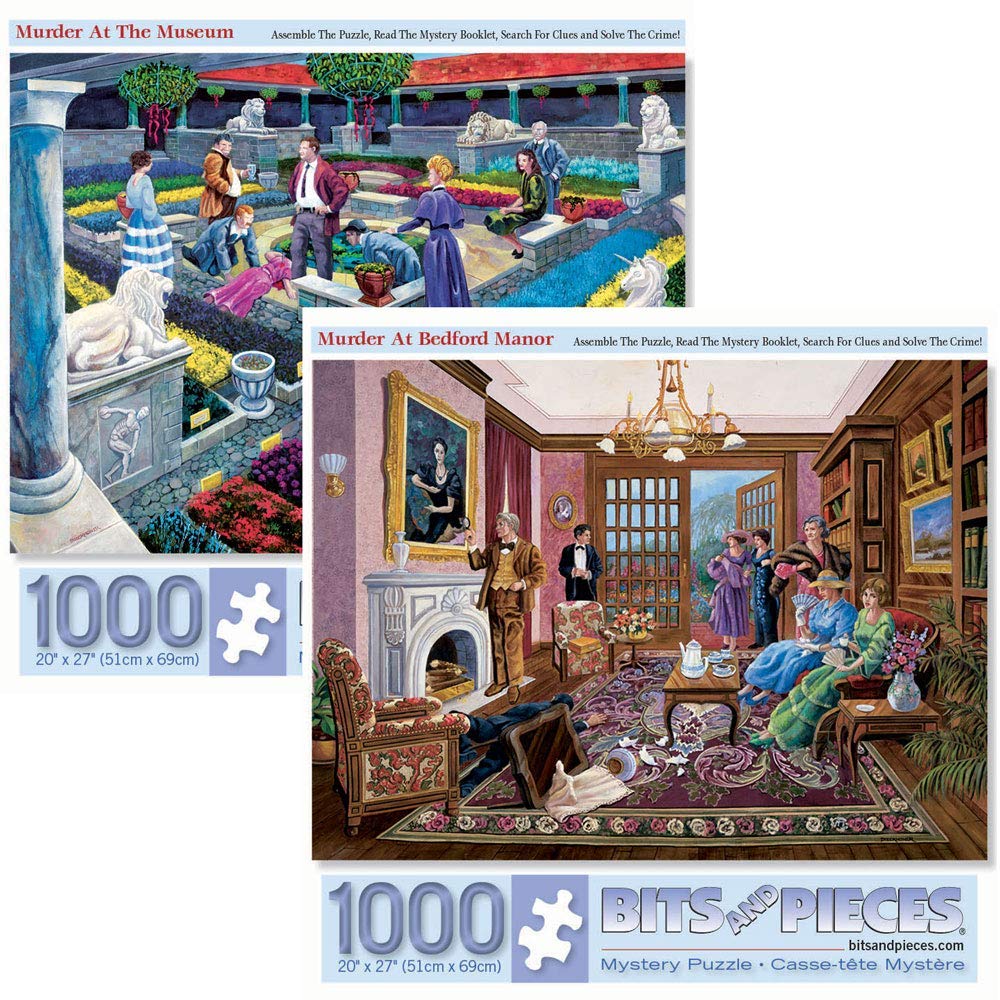Bits and Pieces - Set of Two (2) 1000 Piece Jigsaw Puzzles for Adults - Murder Mystery Stories - 1000 pc Detective Jigsaws by Artist Gene Dieckhoner