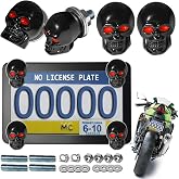 ZXFOOG Motorcycle License Plate Frame with Skull License Plate Screws Bolts and Nuts, Black Stainless Steel Tag Plate Holder Bracket Fasteners Kit for Motorbike