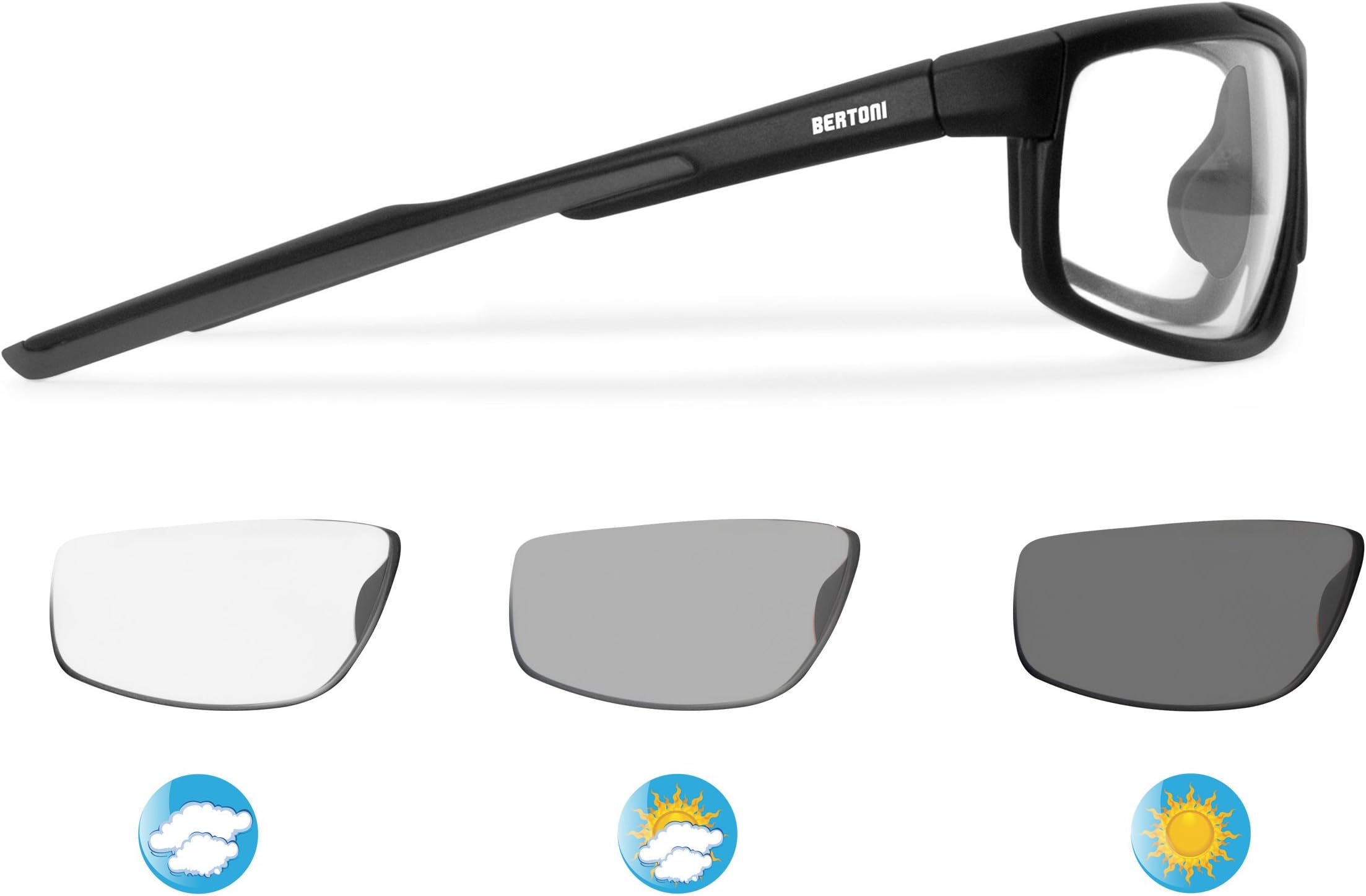 BERTONI Photochromic Polarizing Sports Cycling Running Golf Wraparound Windproof Sunglasses - Antifog Lens - Adjustable Nose mod. 180