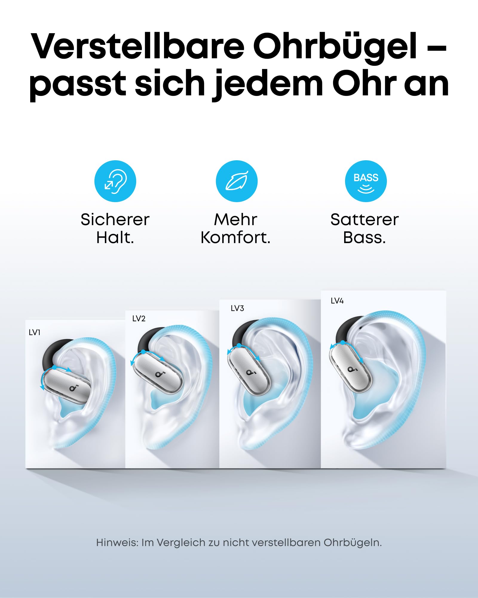 soundcore V40i by Anker, Open-Ear Kopfhörer, transparentes Case ohne Deckel, 4 einstellbare Positionen für Jede Ohrgröße, intensiver Bass, IP55, 21h Wiedergabe, Anrufe mit KI, Bluetooth 5.4, App 4