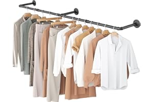 OROPY Clothes Rack, 65.7" Industrial Pipe Clothing Rack for Hanging Clothes, Wall Mounted Heavy Duty Space Saving Garment Rack for Closet Storage, Black, 3 Base