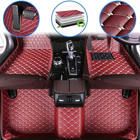 Amazon 車用フロアマット カーマット トヨタ ランドクルーザープラド Toyota Land Cruiser Prado 10 18 防水 汚れ防止 滑り止めレザーセット 完全なカバレッジ すべての天候保護 右ハンドル車専用 のカスタム革の車のフロアマット ワインレッド シートクッション
