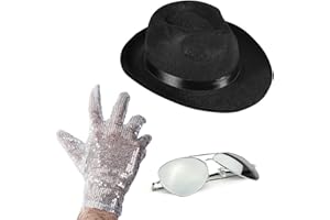 Funny Party Hats Set of 3 Fedora Hat Sequin Glove and Sunglasses Black