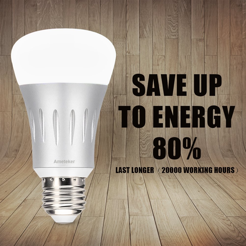 Amteker WiFi Smart Bulb - 7W RGBW Dimmable LED Bulb E27 Works with Alexa Echo, 60W Equivalent, Remote Control by Smartphone IOS & Android