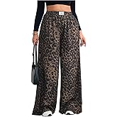 SOLY HUX Women's Plus Size Leopard Pants Cheetah Print High Waisted Baggy Wide Leg Pants Trousers with Pockets