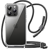 JETech Crossbody Case for iPhone 14 Pro 6.1-Inch with Adjustable Lanyard Strap, Clear Transparent Anti-Yellowing Shockproof Protective Phone Cover with Neck Cord (Space Black)