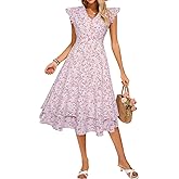 Kate Kasin Womens Dresses Summer Short Sleeve Ruffle Floral V Neck Flowy Aline Casual Tiered Wedding Guest Midi Sundress