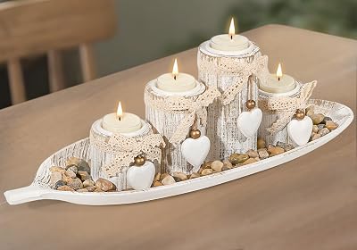 GoMaihe 4-Piece Wooden Tealight Candle Holder Set with Heart Tray