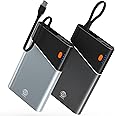 Aaoyun Portable Charger Power Bank, 10000mAh 22.5W PD Super Fast Charging Powerbank with Built-in USB C in&Out Cable, Slim Battery Pack for iPhone 16/15 Samsung S24 Android, 2 Pack
