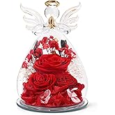 Valentines Day Gifts for Her Birthday Gifts for Mom Women Preserved Rose Forever Flower in Glass Angel Figurines Fresh Flowers for Delivery Red Mothers Anniversary for Grandma Wife from Daughter