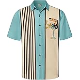 Hardaddy Men's Vintage Bowling Shirt Short Sleeve Button Down Hawaiian Summer Beach Printed Casual Shirts