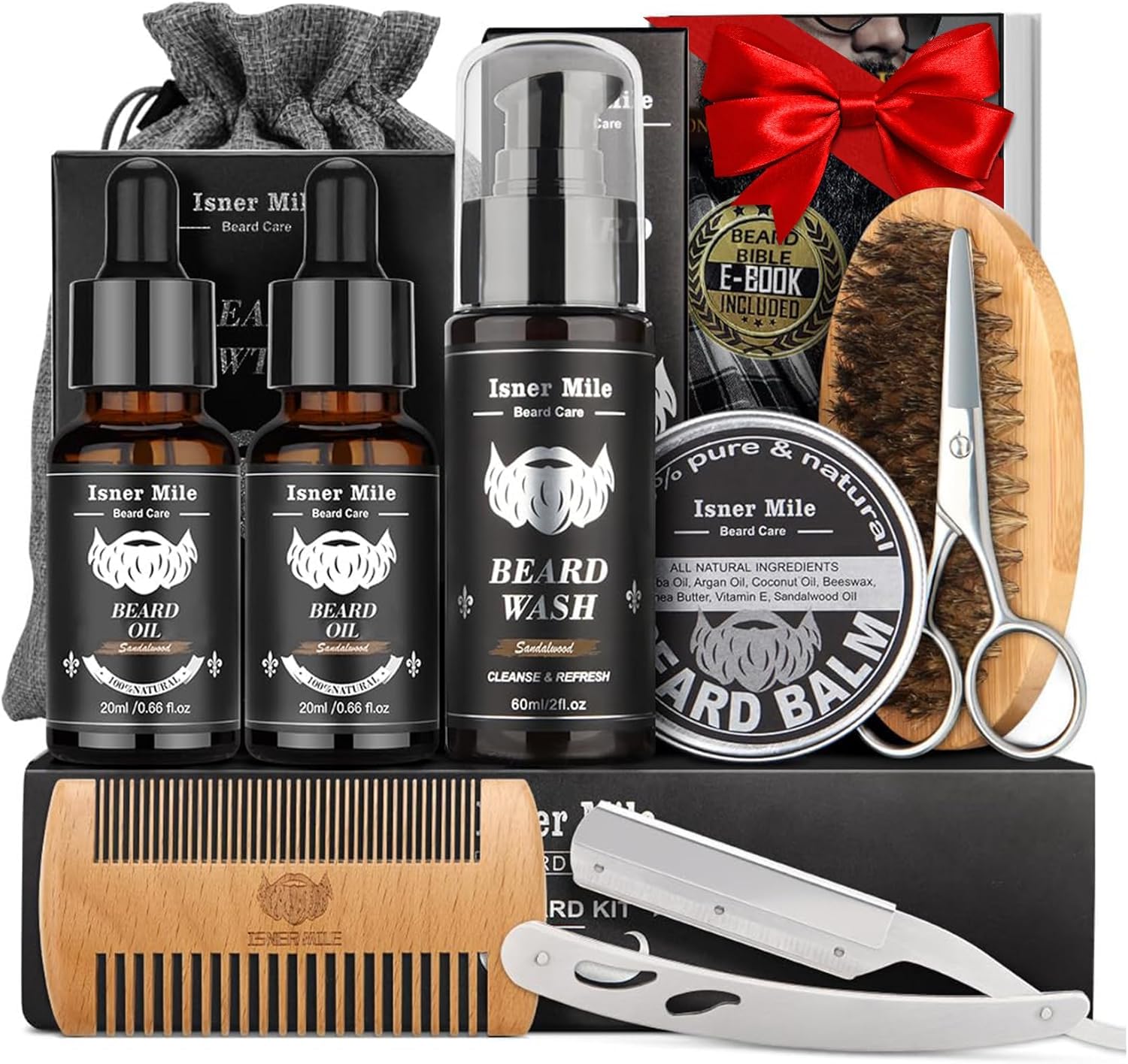 Beard Grooming Kit for Men Care: 9 in 1 Christmas Stocking Fillers for Men Him Dad Husband Boyfriend Birthday Fathers Valentines Day Gifts Set with Beard Oil Brush Balm Shampoo Comb Straight Razor
