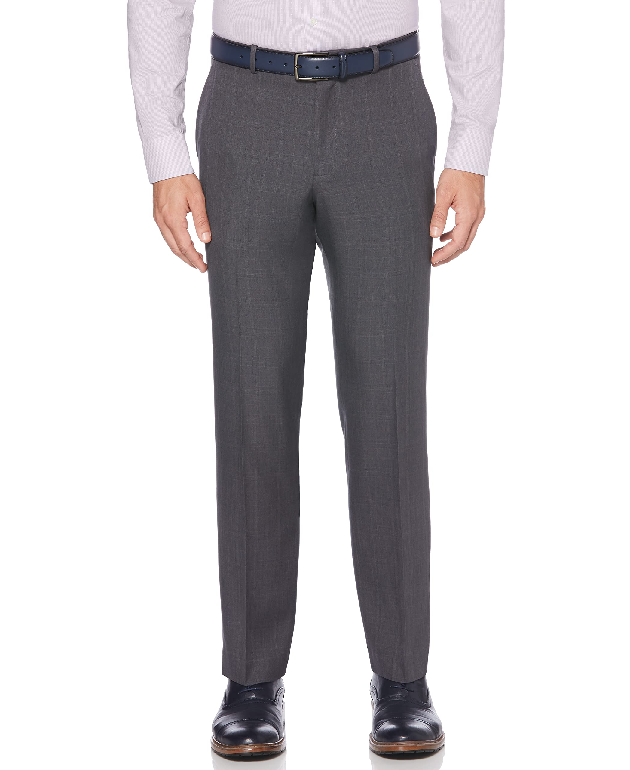 Photo 1 of Perry Ellis Men's Standard Portfolio Performance Stretch Dress Pant, Modern Fit and Non-Iron Flat Front, Charcoal Plaid, 30W x 30L