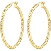 CHLO&Eacute; LOVETT Gold Hoop Earrings for Women 14K Gold Hoop Earrings for Women | 14K Gold Earrings for Women Lightweight Gold Hoop Earrings Delicate Engraving Large Gold Hoop Earrings for Women 35/40mm