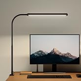 SUPERDANNY Eye-Caring LED Desk Lamp Work Lamp Office Lamp with Side Clamp | Black, Touch Control, 360&deg; Flexible Gooseneck, 3 Modes Smooth Dimming, Memory Function, Adapter, Metal, for Home Office Dorm