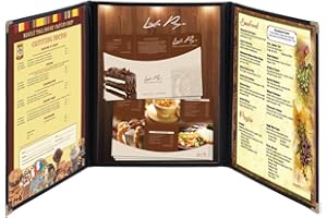 WeChef 30 Pack Menu Cover Triple Fold 6 View Double Stitch Trim Fits 8.5X11 Paper Transparent Cafe Restaurant Black
