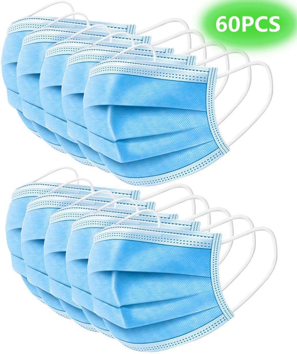 60 Pcs Disposable Surgical Mask Dust Breathable Earloop Antiviral Face Mask, Comfortable Medical Sanitary Surgical Mask Thick 3-Layer Masks