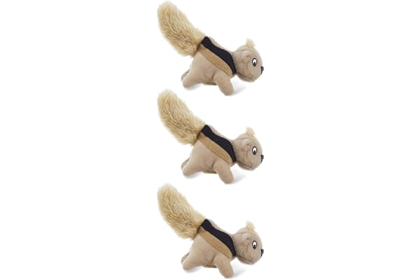 Outward Hound Squeakin' Squirrels Plush Squeaky Dog Toys, 3-Pack, 7" | Standalone Play or Hide-A-Squirrel Replacement Squirre