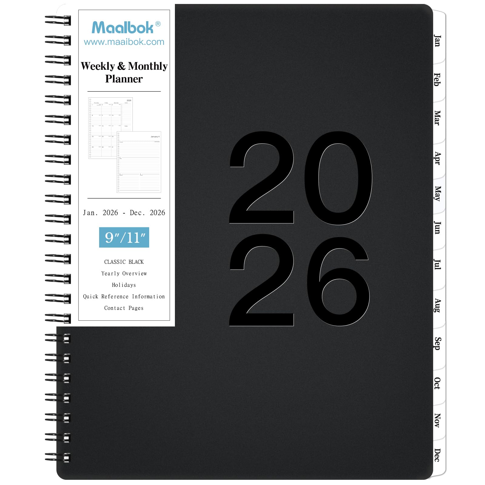 Photo 1 of 2026 Planner - Planner 2026, 2026 Planner Weekly and Monthly, Jan 2026 - Dec 2026, 9" x 11", Monthly Tabs, Twin-Wire Binding, Inner Pocket, Premium Paper, Holidays & Notes Section
