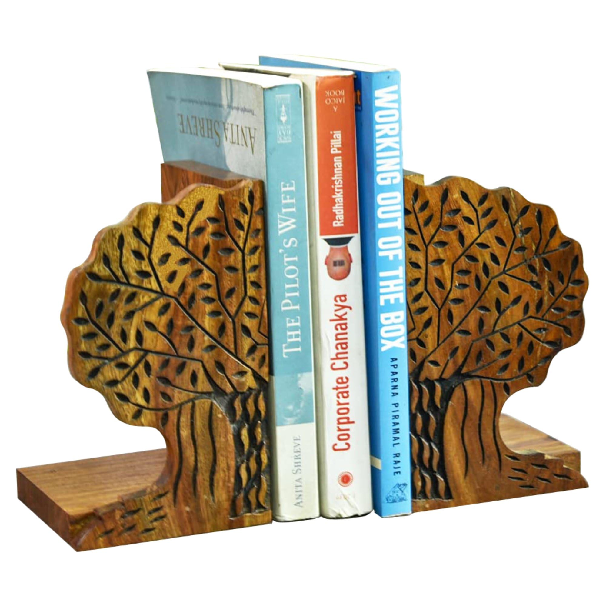 Ajuny Wooden Art Bookend for Book Stand Home Decor Office Desk Tabletop Bookends Gifts