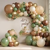 Zesliwy Sage Green Brown Gold Balloons Arch Kit, Latex, Party Decorations | Tan Nude Sand White , Olive Green Beige Gold with Confetti Balloon Garland, for Jungle Safari Woodland Birthday Wedding Decor