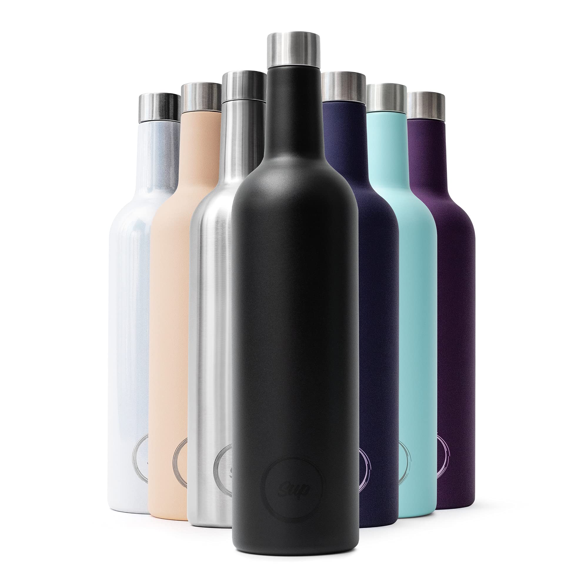 Sup Insulated Wine Bottle Cooler Stainless Steel Wine Cooler for Wine Bottles Keeps Rosé 24 Hours Cold or Mulled Wine 12 Hours Hot 750ml 75cl Wine Flask Matte Black