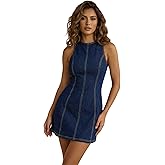 WDIRARA Women's Sleeveless Mini Denim Dress Crew Neck Tank Jean Dresses