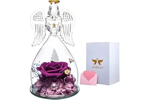 ANWEAO Preserved Rose Flowers Glass Angel, Mothers Day Rose Gifts for Mom, Angel Figurines Birthday Gifts for Women, Angel Rose, Real Rose, Gift for Her Wife or Grandmother on Mothers Day Anniversary