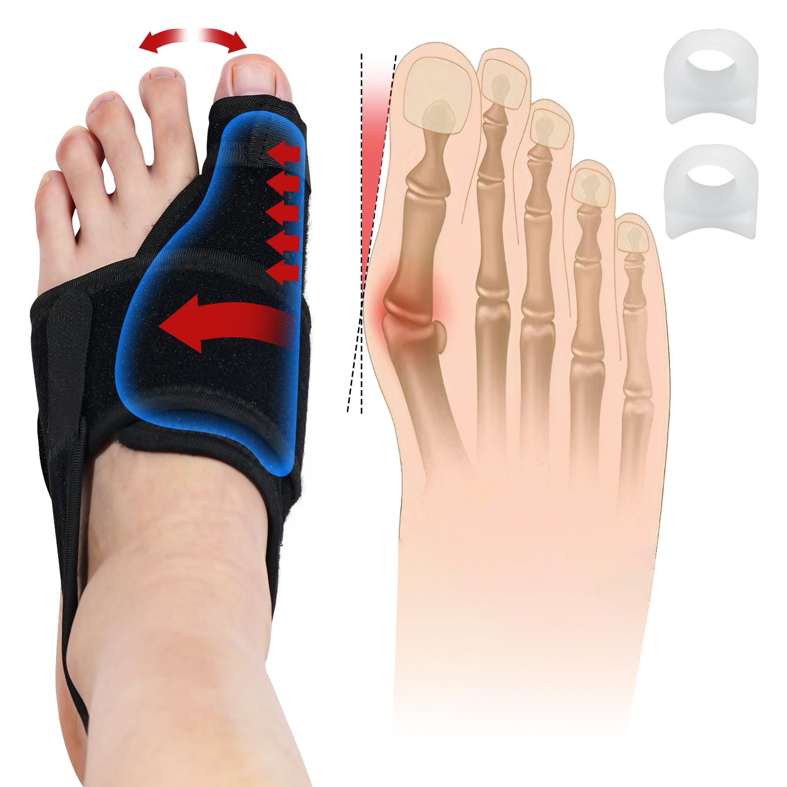 Jdkouh Bunion Corrector for Women and Men, 2Pcs Big Toe Straightener with Silicone Toe Separator, Adjustable Bunion Protector, Bunion Relief Splint, Hallux Valgus Bunions Correction Day Night Support