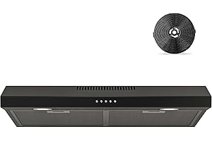 FIREGAS Black Range Hood 30 Inch Under Cabinet, Ducted/Ductless Convertible Kitchen Hood, 300 CFM, 3 Speed Exhaust Fan, Brushless DC Motor, Stove Hood Vents for Kitchen with LED Lights