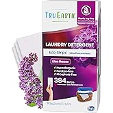 Tru Earth Compact Dry Laundry Detergent Sheets - Up to 768 Loads (384 Count) - Paraben-Free - Original Eco-Strip Liquidless Detergent, Travel Sheets - Lilac Breeze