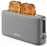 Elite Gourmet SLIMTOAST&trade; 2-Slice Long Slot Toaster, 1.5" Extra-Wide Slot | 6 Browning Shades, Cool-Touch, Grey, ECT2517G